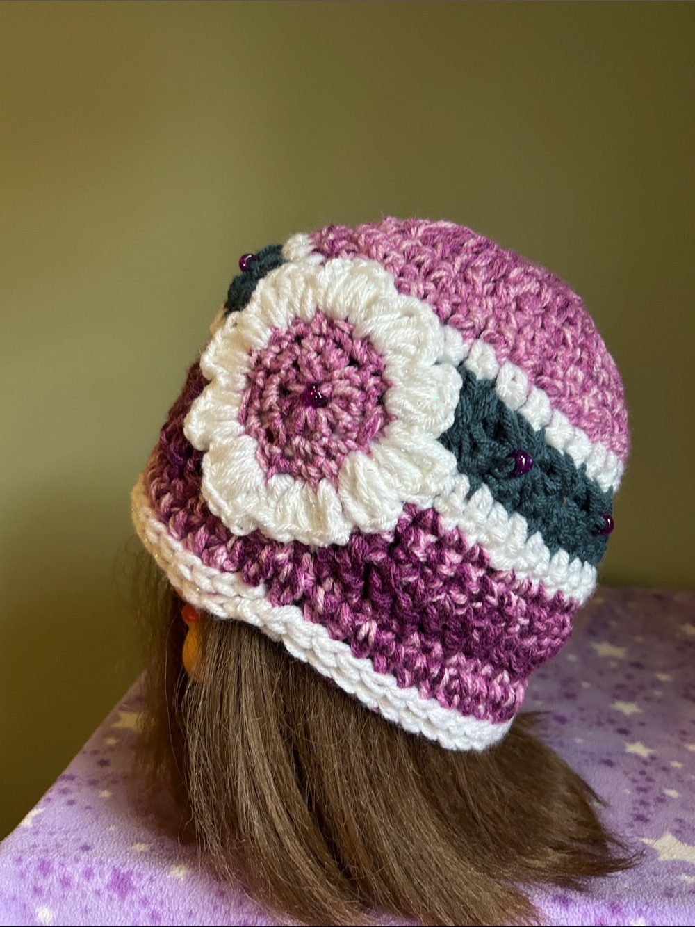 Crocheted large acrylic Beanie soft acrylic yarn now